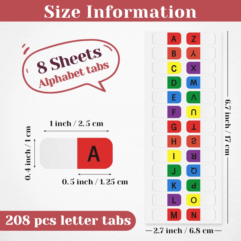 Imeepa A-Z Sticky Alphabet Tabs, Colorful Self-Adhesive Letter Index Tabs for Notebook, Textbook, Dictionary, and Filing (208 Pcs) - Image 2